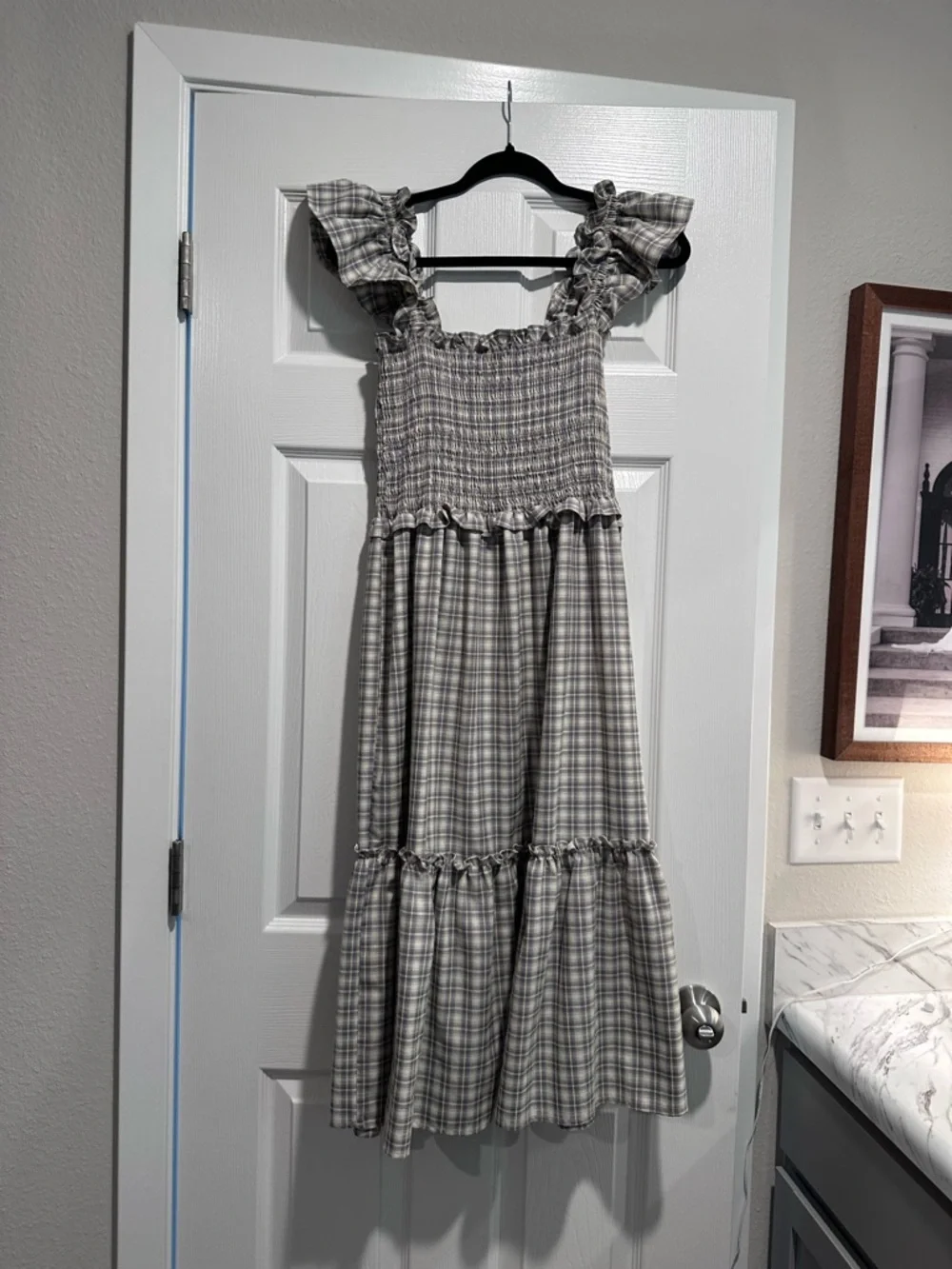Gray Plaid Ruffled Sundress Lumiere